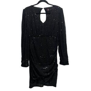 Kancy Kole Black Sequin Ruched Evening Dress Size Large